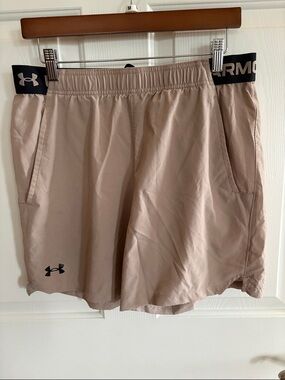 Under Armour Tan Athletic Shorts with Black Branded Waistband